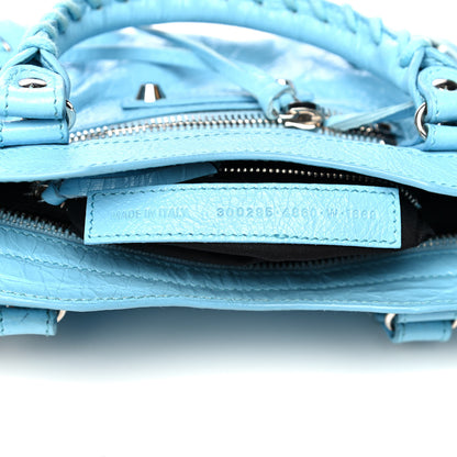 Balenciaga Agneau Classic Silver Hardware Mini City Logo Strap Baby Blue Black 5 of 11