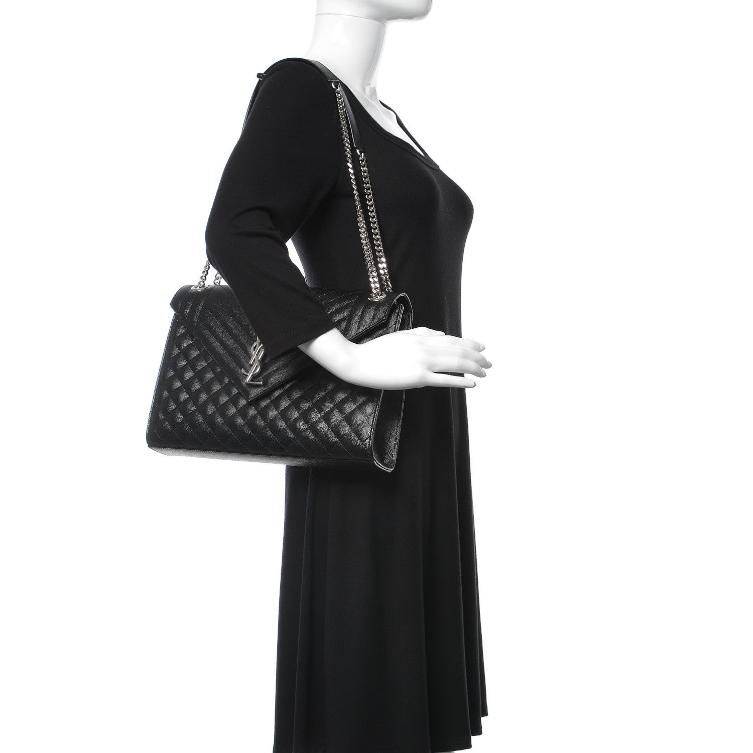 Saint Laurent Grain De Poudre Textured Mixed Matelasse Large Triquilt Monogram Satchel Black 2 of 10