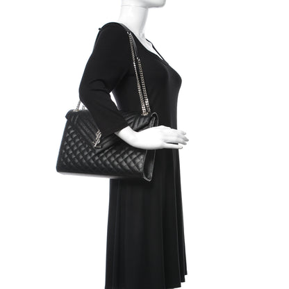 Saint Laurent Grain De Poudre Textured Mixed Matelasse Large Triquilt Monogram Satchel Black 2 of 10