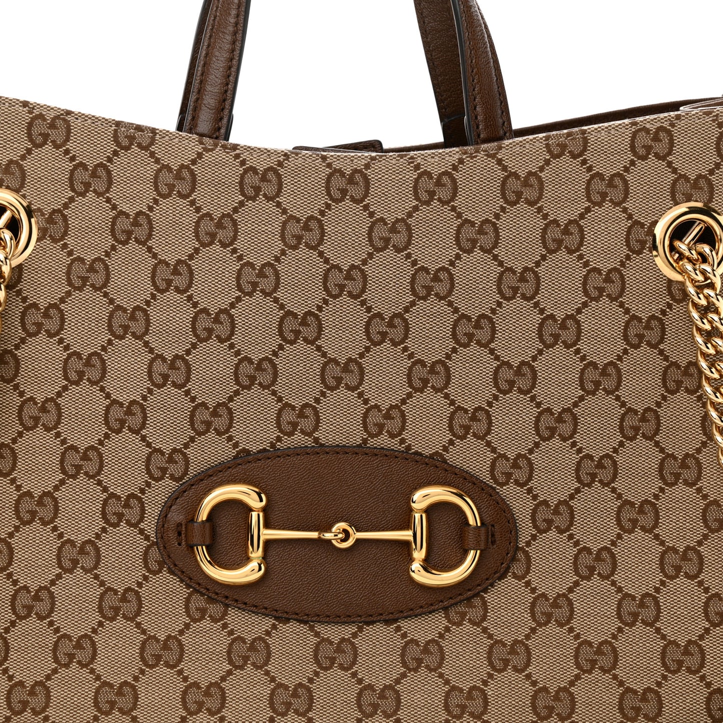 Monogram Calfskin Medium Horsebit 1955 Tote Bag Beige Brown Sugar