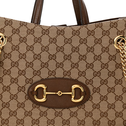 Gucci Monogram Calfskin Medium Horsebit 1955 Tote Bag Beige Brown Sugar 10 of 14