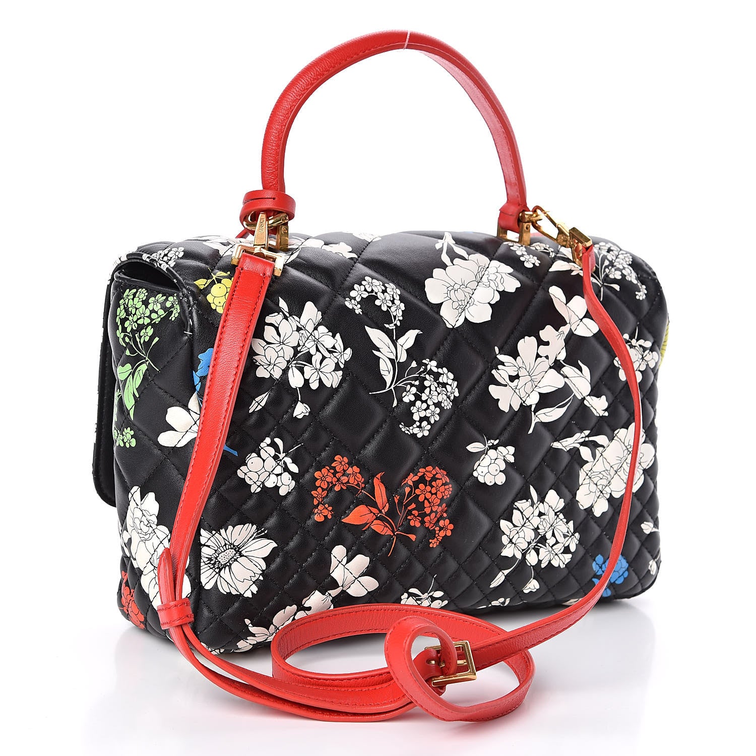 Versace Napa Print Bouquet Quilted Icon Dual Carry Bag Black Multicolor 3 of 10