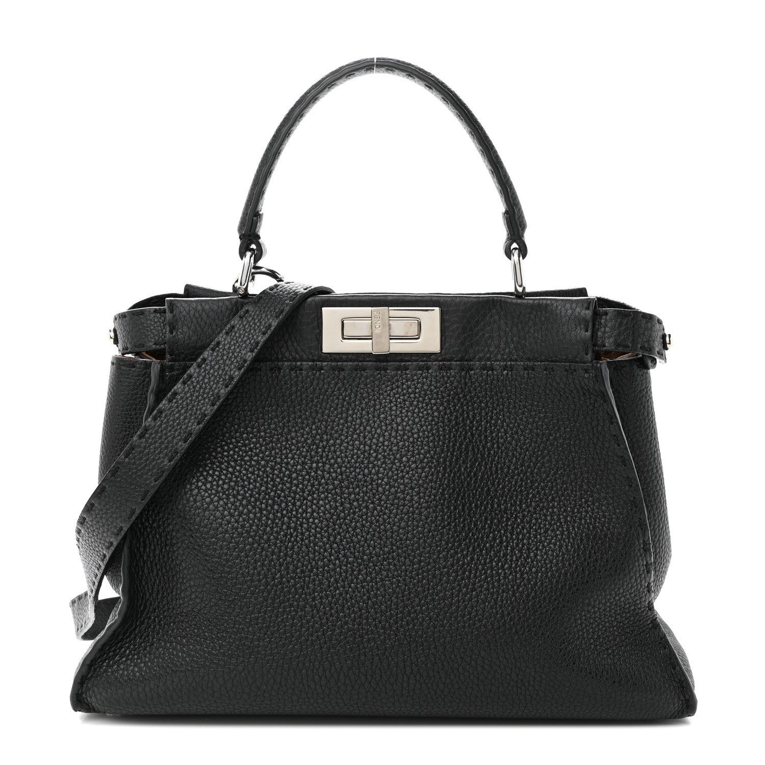 Fendi Cuoio Romano Selleria Bi-Color Medium Peekaboo Iconic Satchel Black Mou 1 of 14