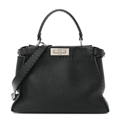 Fendi Cuoio Romano Selleria Bi-Color Medium Peekaboo Iconic Satchel Black Mou 1 of 14