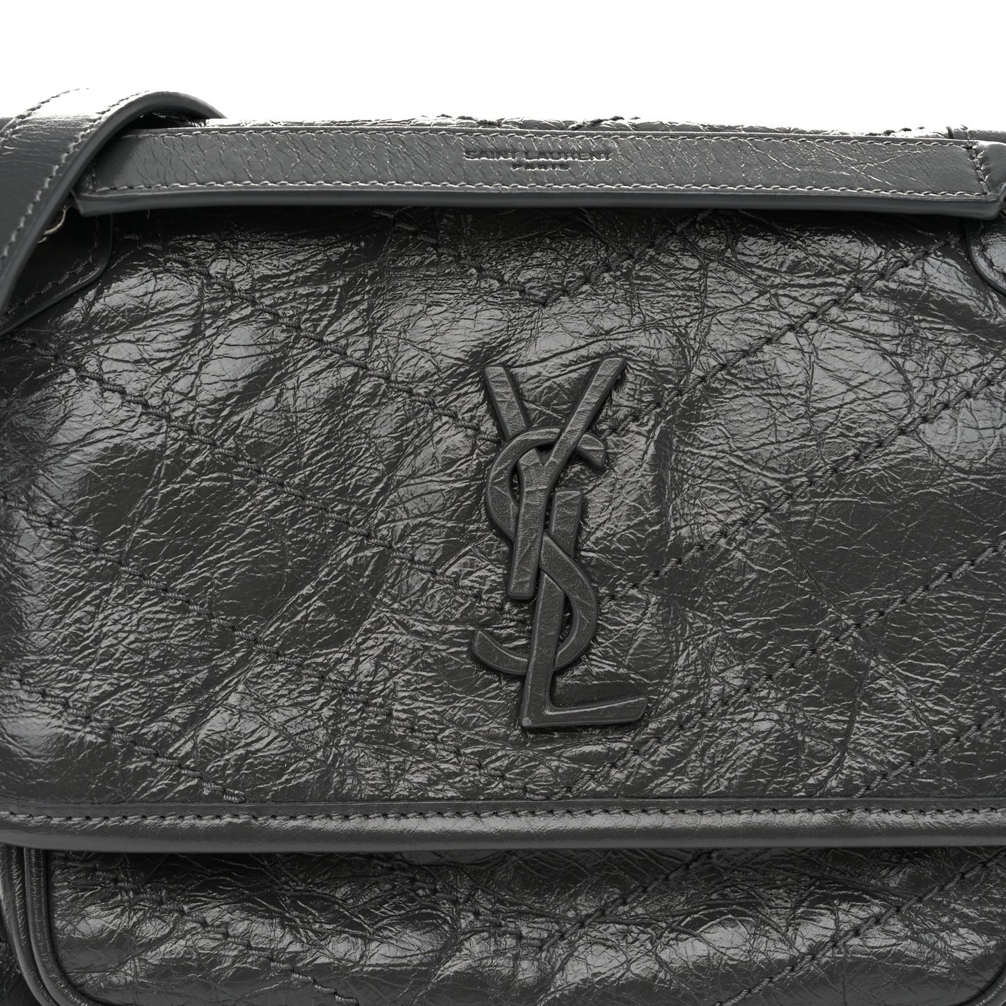 Crinkled Calfskin Matelasse Monogram Baby Niki Chain Satchel Storm