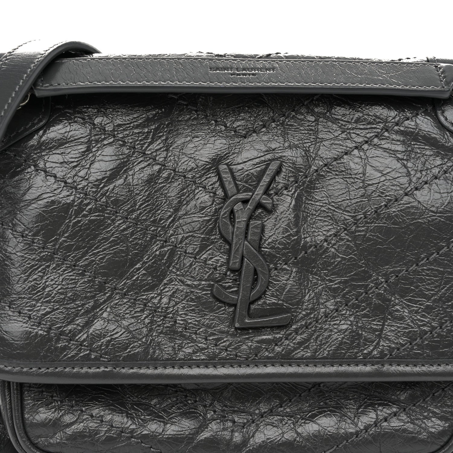 Saint Laurent Crinkled Calfskin Matelasse Monogram Baby Niki Chain Satchel Storm 8 of 10
