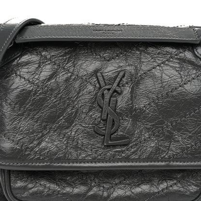 Saint Laurent Crinkled Calfskin Matelasse Monogram Baby Niki Chain Satchel Storm 8 of 10