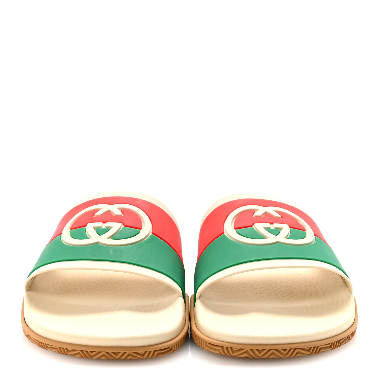 Gucci Rubber Web Womens Interlocking G Slide Sandals 40 Mystic White Green Red 3 of 9