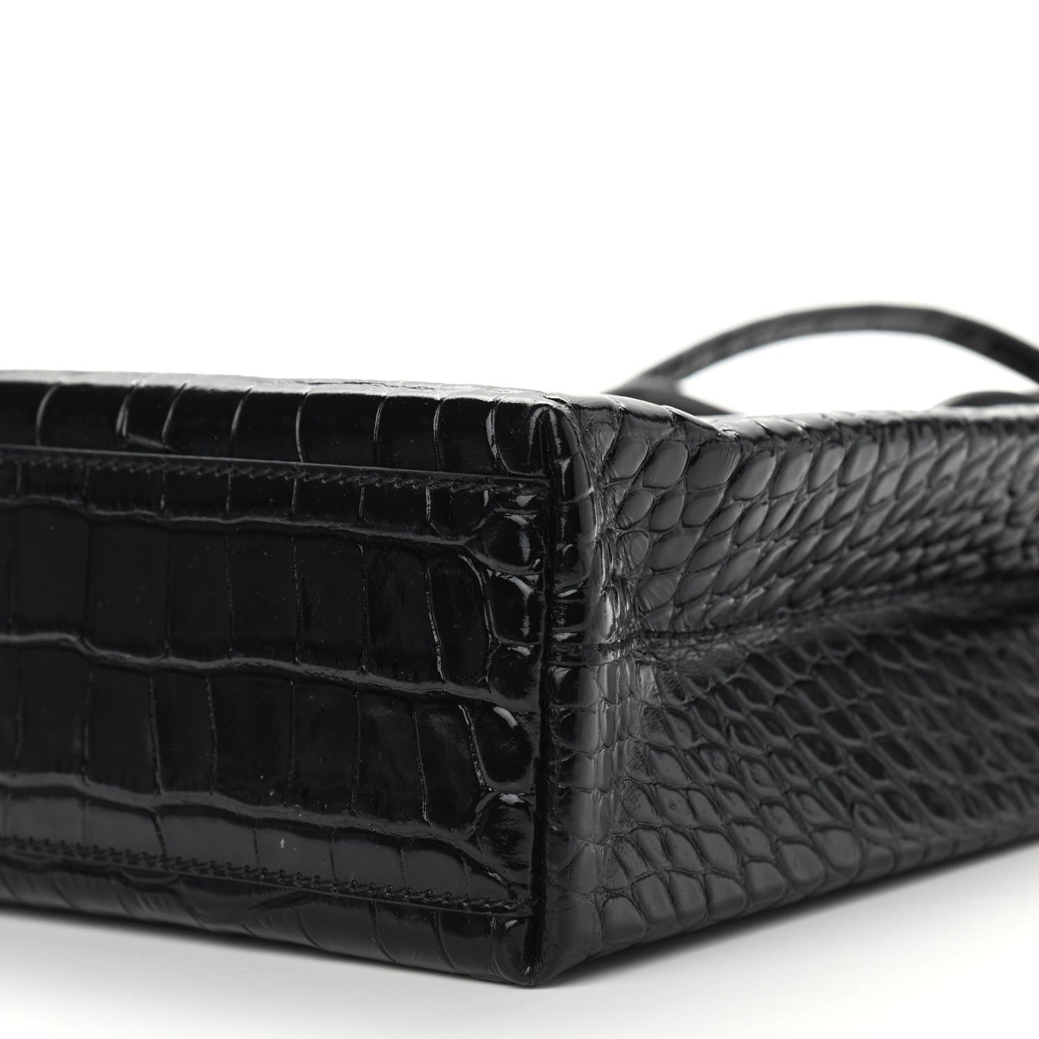 Balenciaga Shiny Calfskin Logo Crocodile Embossed North South Shopper Tote XXS Black White 8 of 8