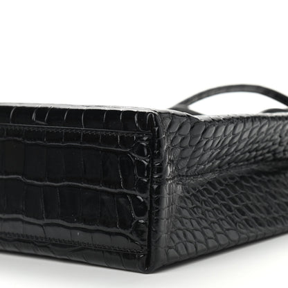 Balenciaga Shiny Calfskin Logo Crocodile Embossed North South Shopper Tote XXS Black White 8 of 8
