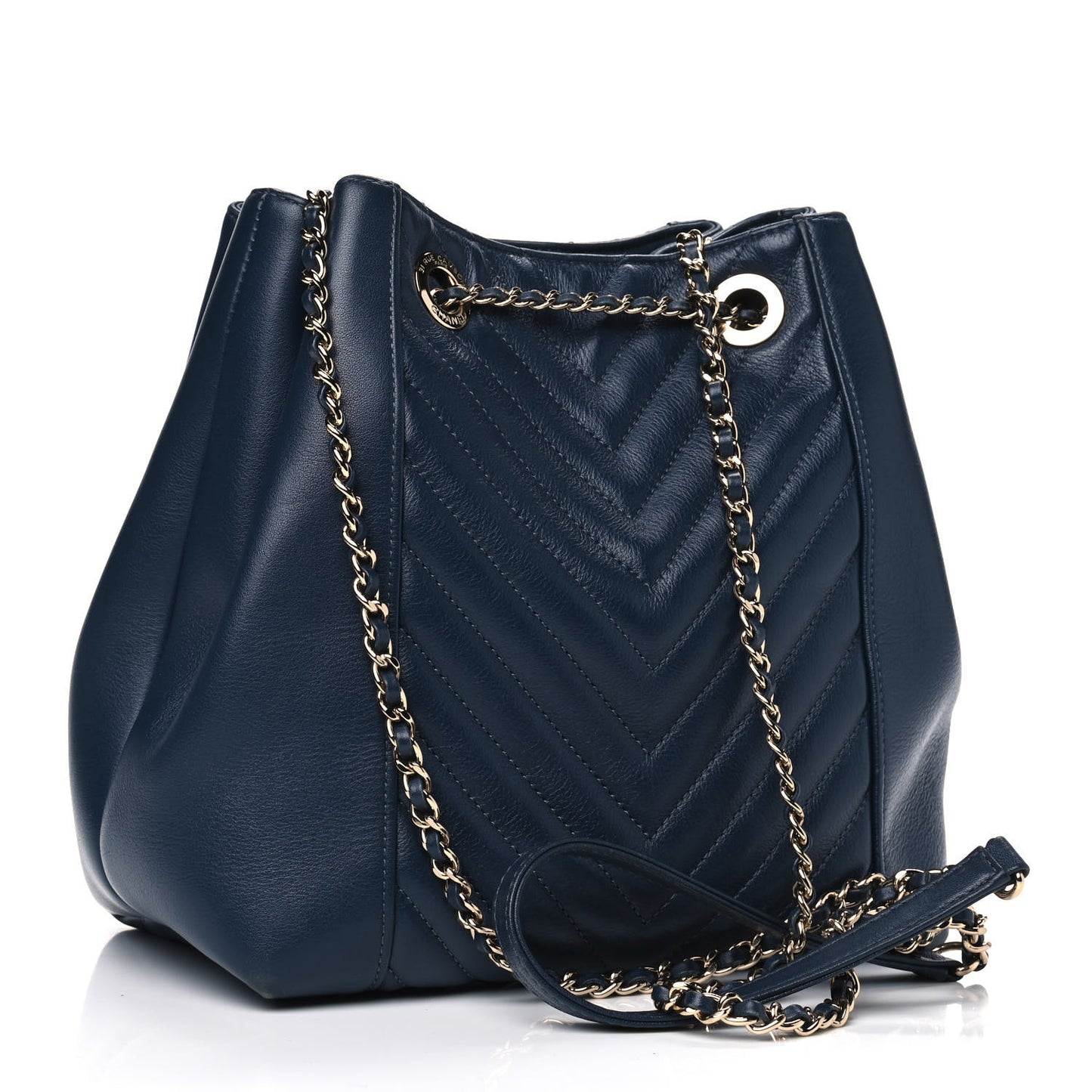 Calfskin Quilted Daily Chevron Drawstring Bag Blue