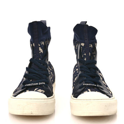 Christian Dior Technical Knit Calfskin Oblique Womens Walk'n Dior High Top Sneakers 39 Deep Blue 2 of 9