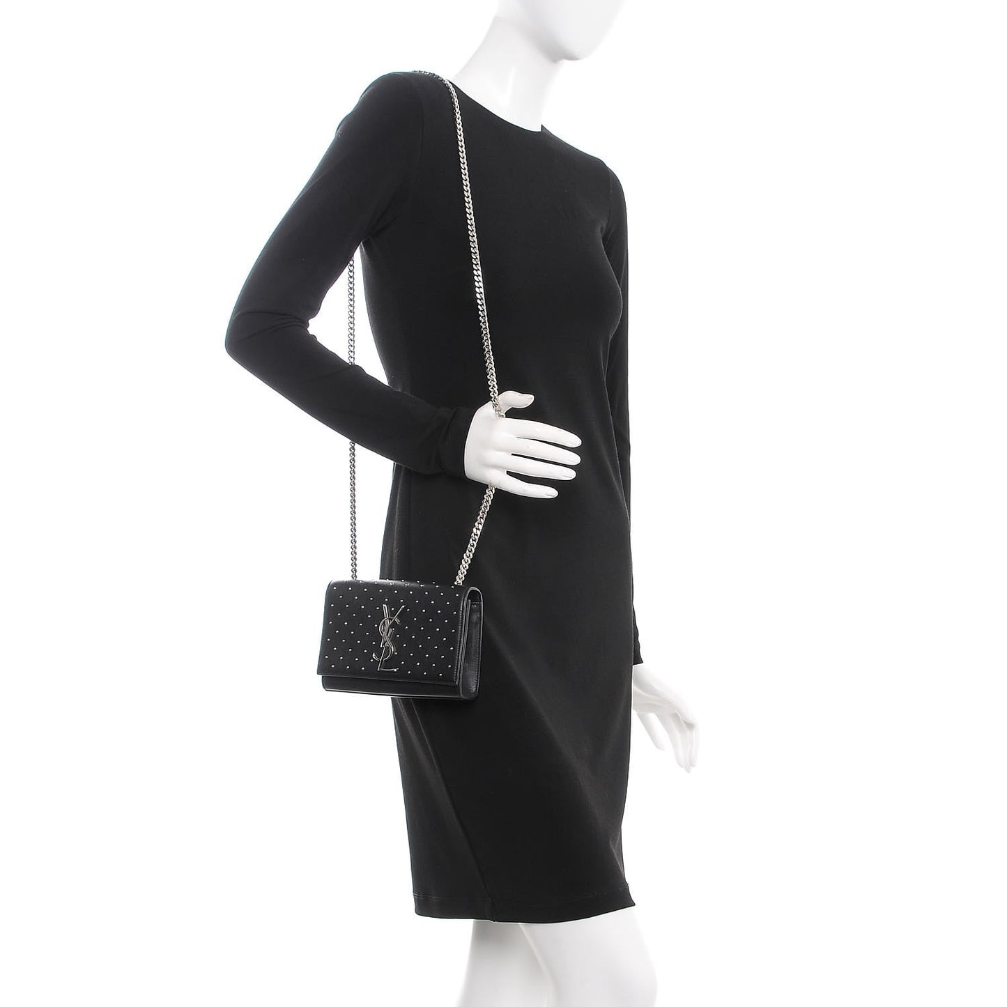 Calfskin Studded Small Monogram Kate Satchel Black