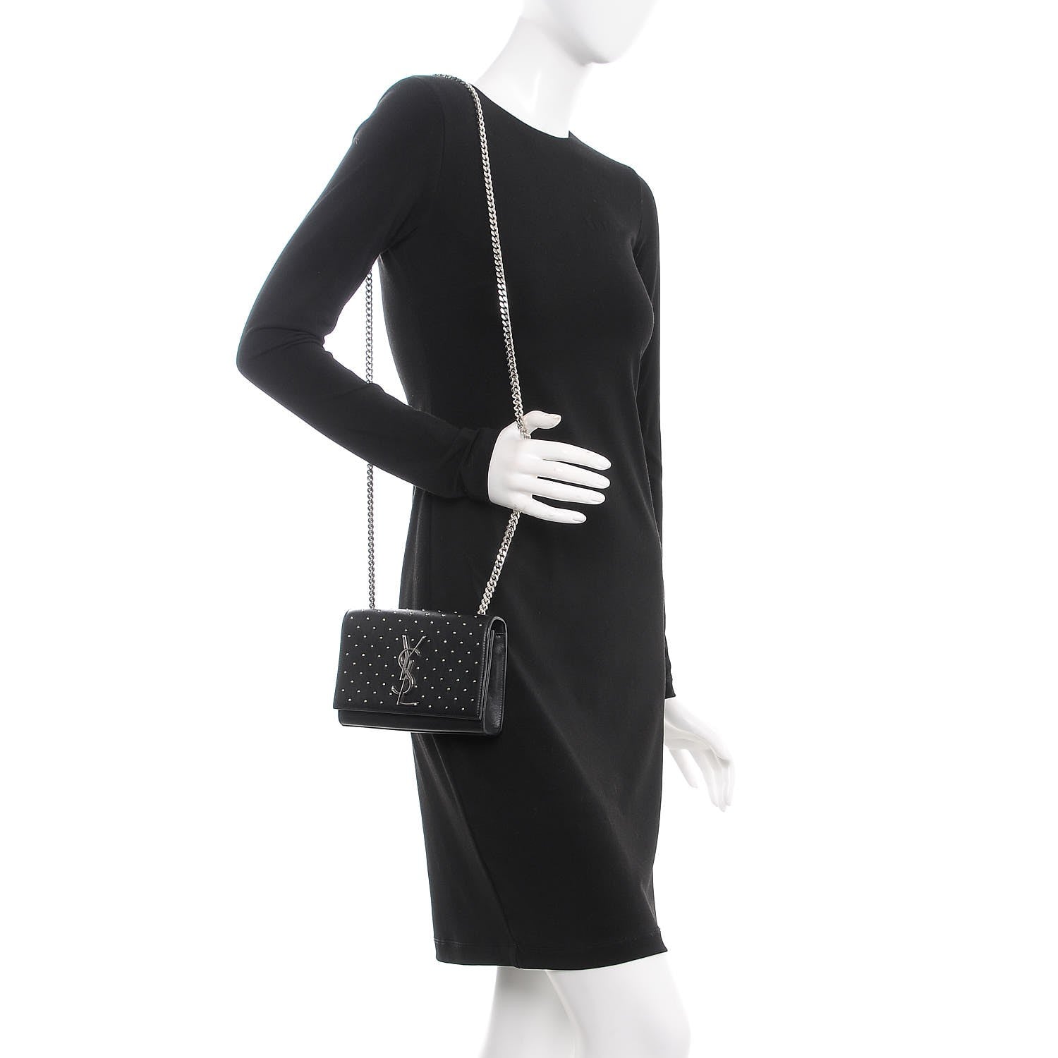 Saint Laurent Calfskin Studded Small Monogram Kate Satchel Black 2 of 7