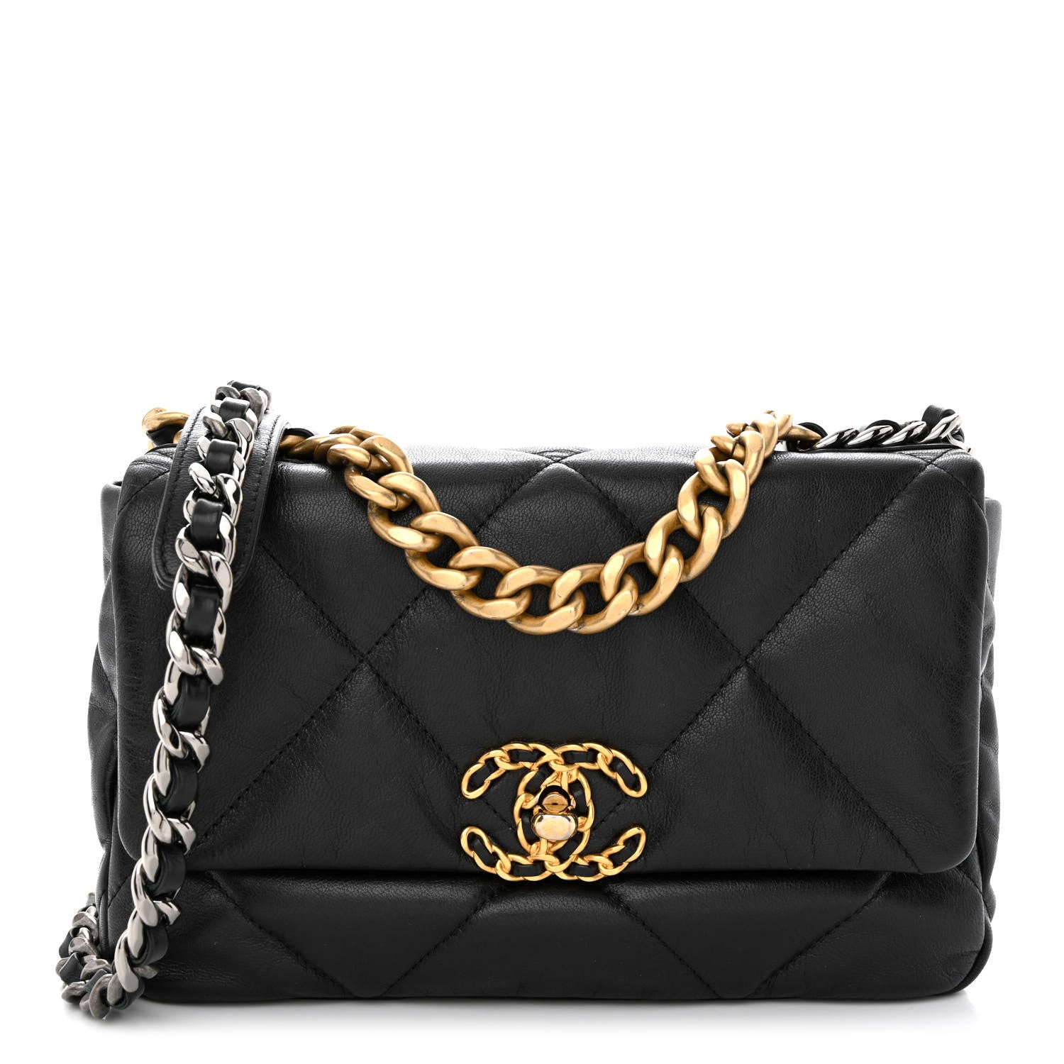 Chanel Shiny Goatskin Quilted Medium Chanel 19 Flap Black 1 of 10