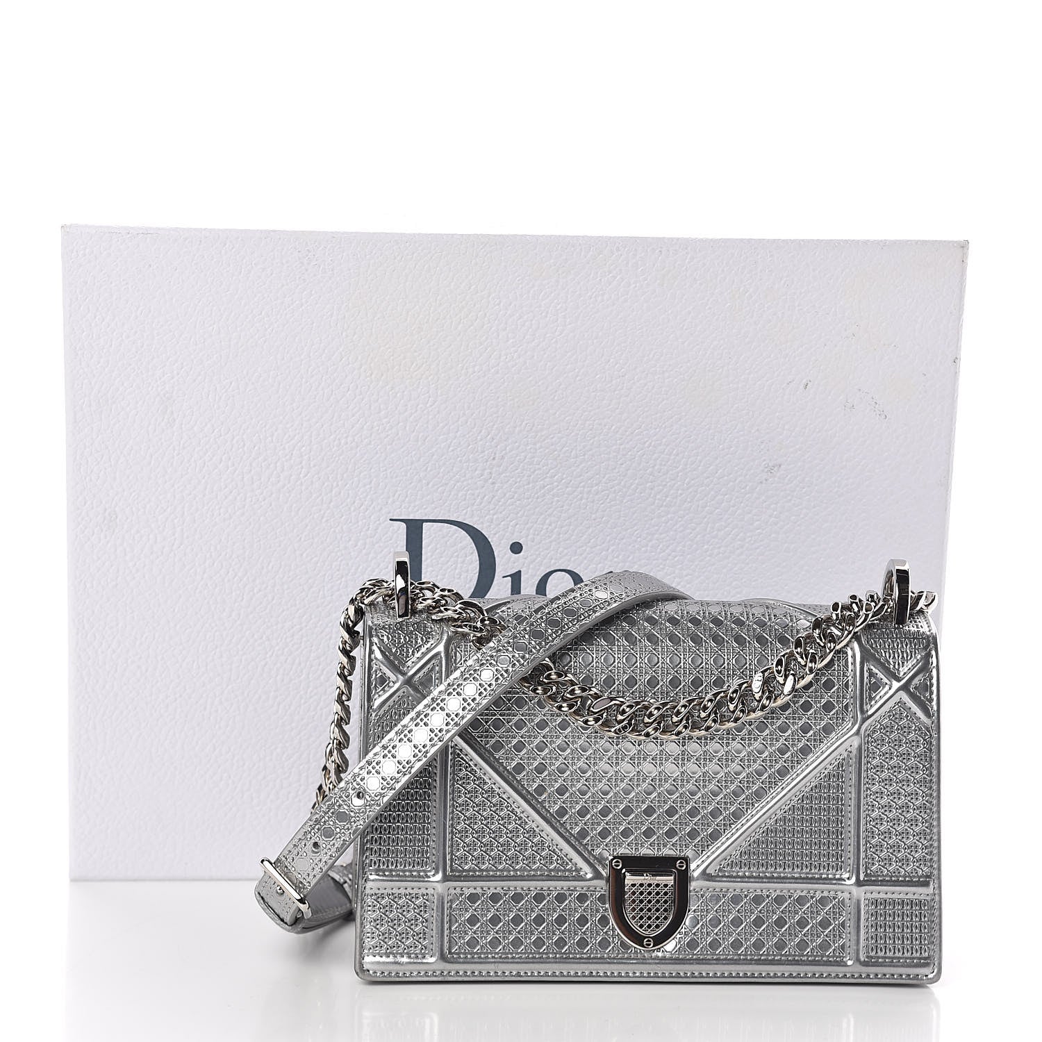 Christian Dior Metallic Patent Micro-Cannage Small Diorama Flap Bag Silver 9 of 9
