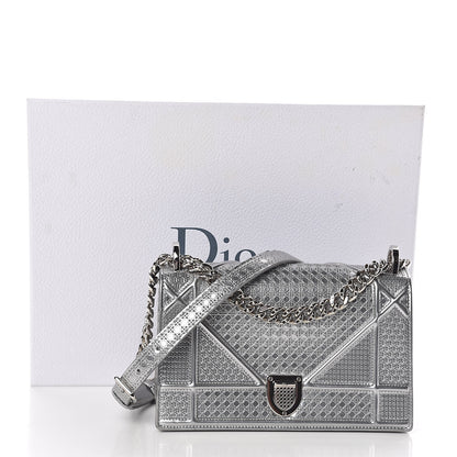 Christian Dior Metallic Patent Micro-Cannage Small Diorama Flap Bag Silver 9 of 9