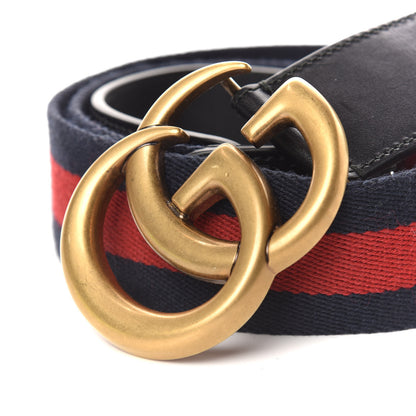 Gucci Nylon Calfskin Double G Web 40mm Belt 90 36 Blue Red Black 5 of 5