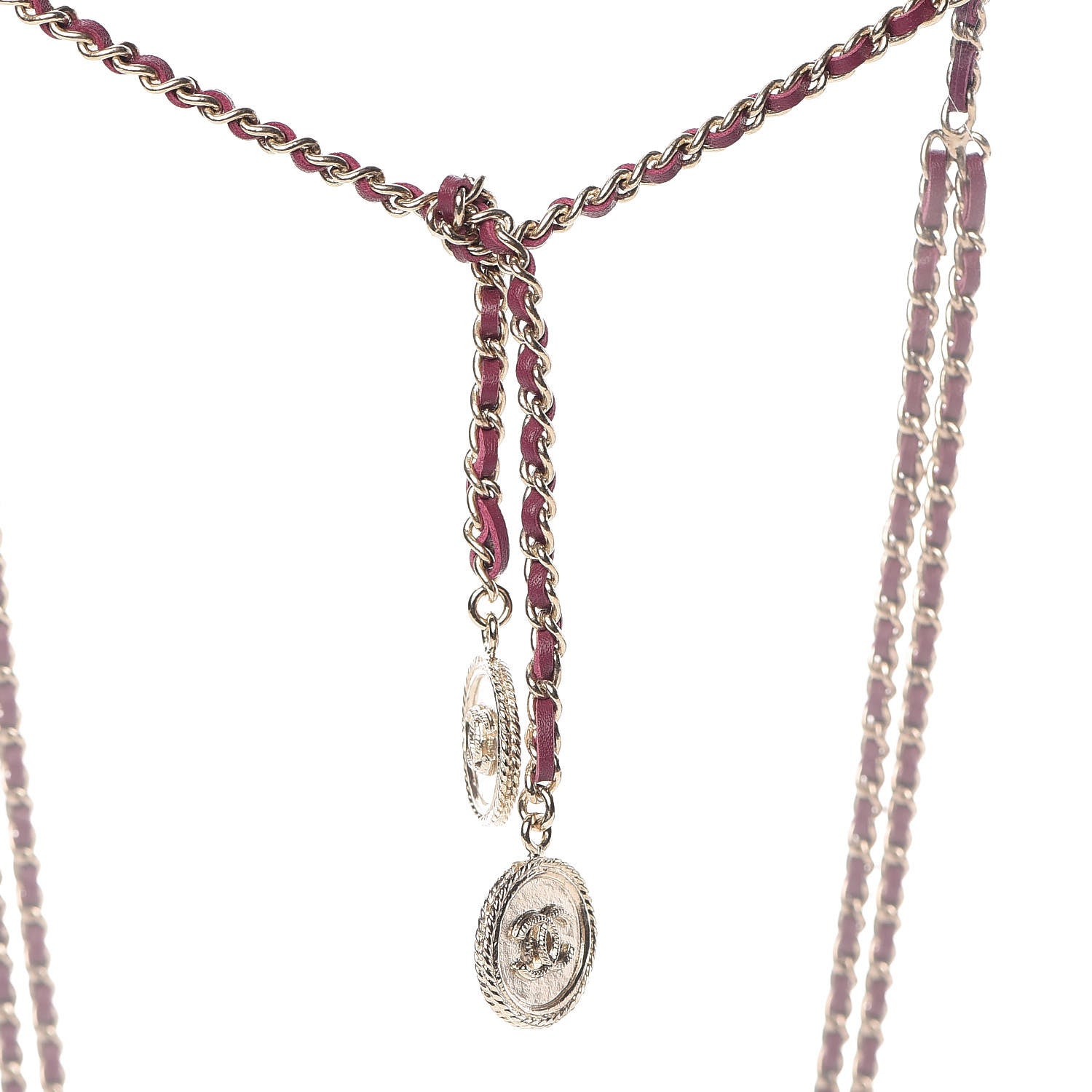Chanel Metal Lambskin CC Chain Link Necklace Gold Burgundy 4 of 6