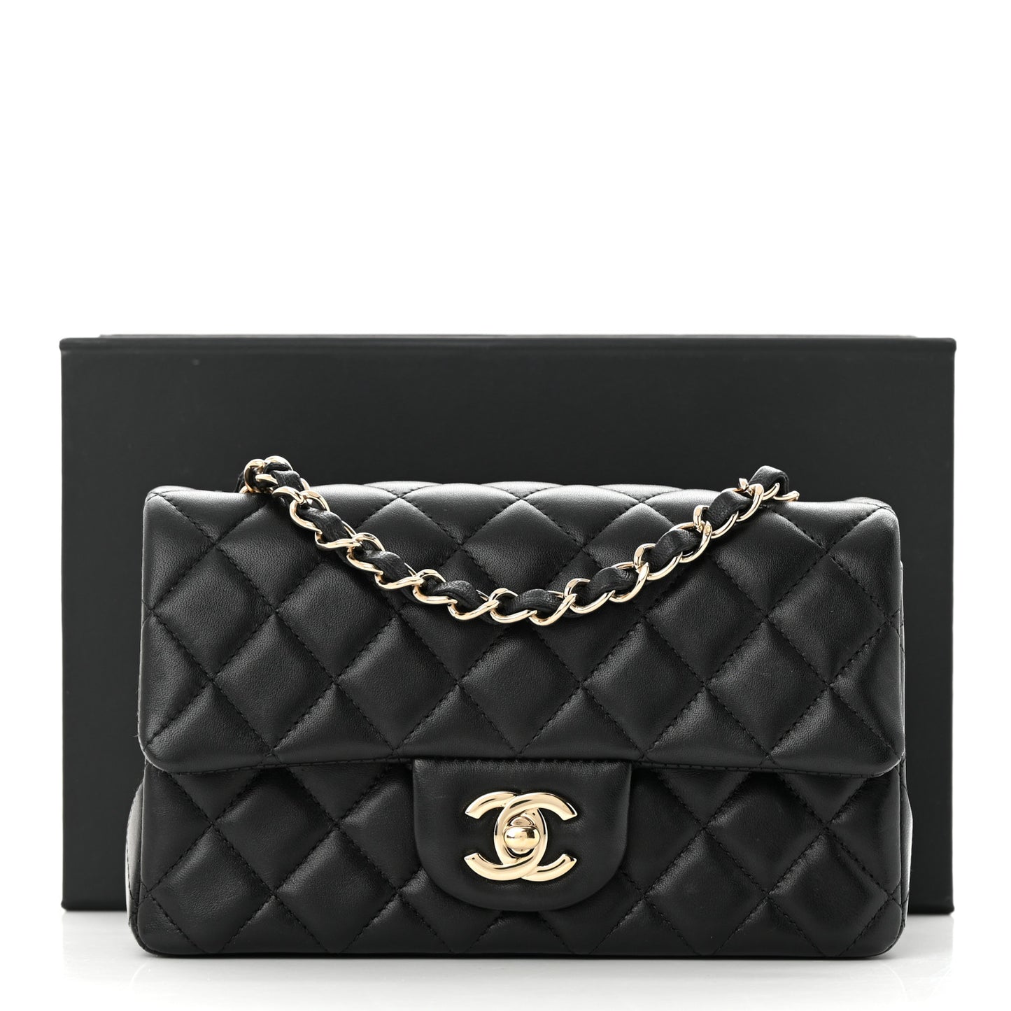 Lambskin Quilted Mini Rectangular Flap Black