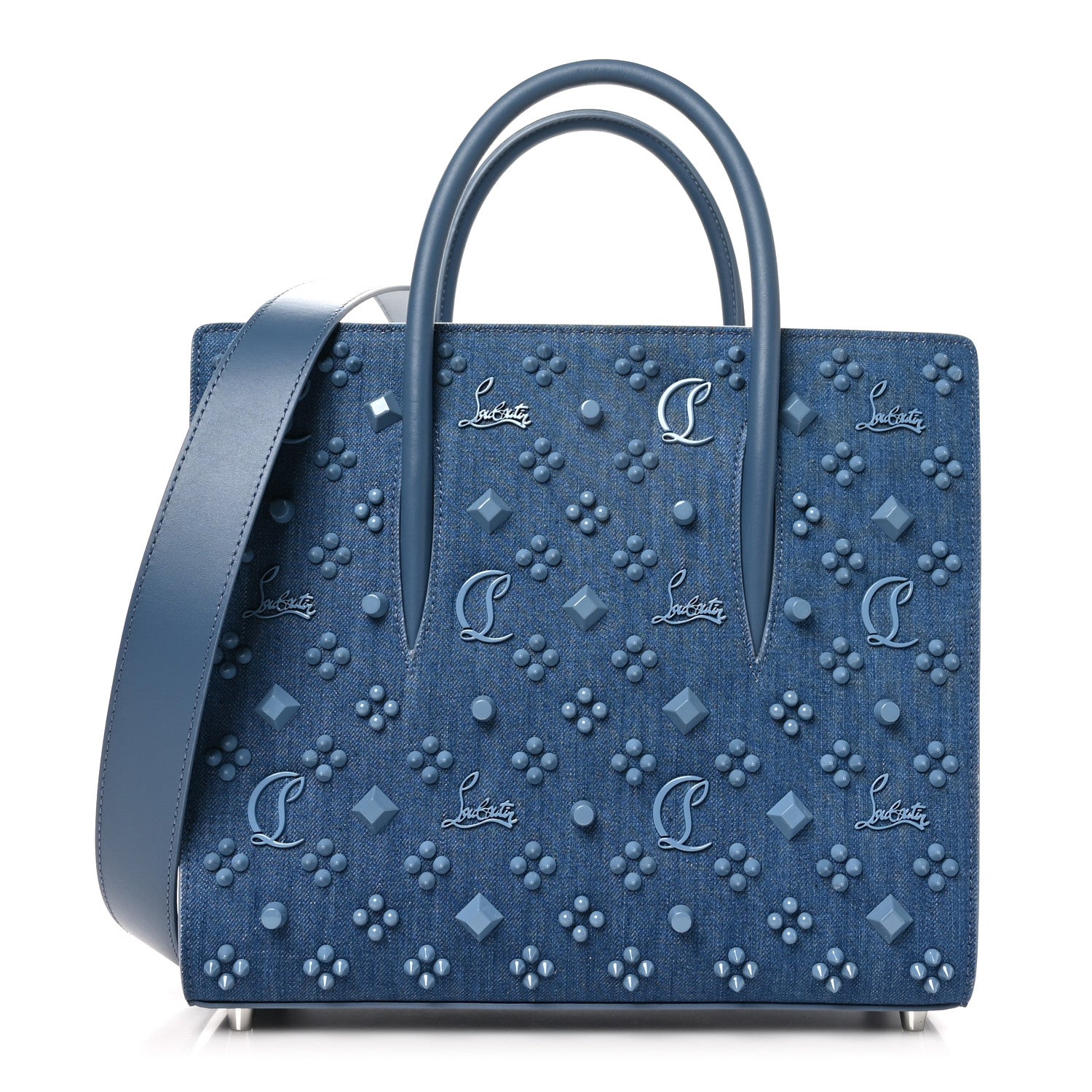 Christian Louboutin Denim Calfskin Studded Loubinthesky Medium Paloma Blue 1 of 10