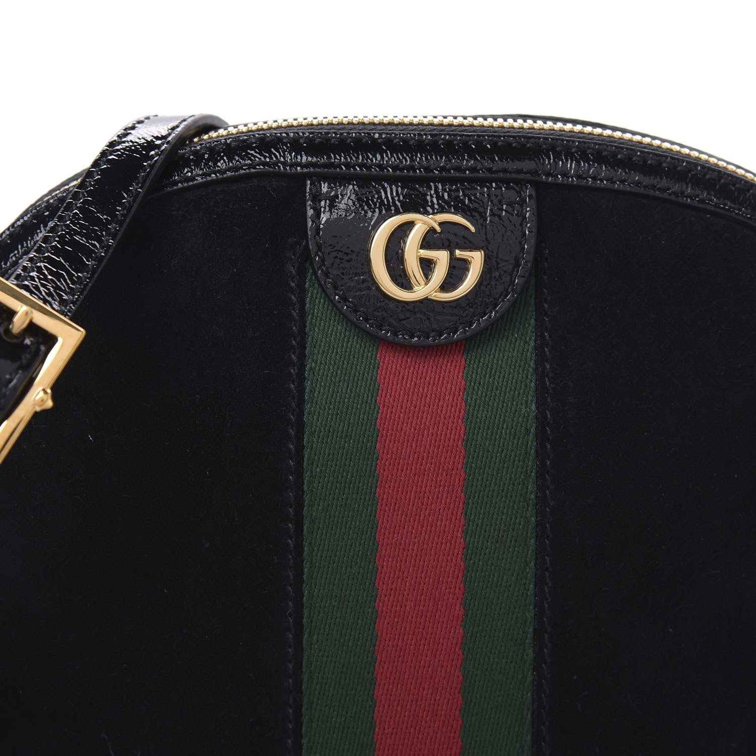 Gucci Suede Patent Web GG Small Ophidia Dome Shoulder Bag Black 10 of 11