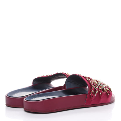 Chanel Satin Chain Flat Sandals 38 Dark Fuchsia 4 of 10