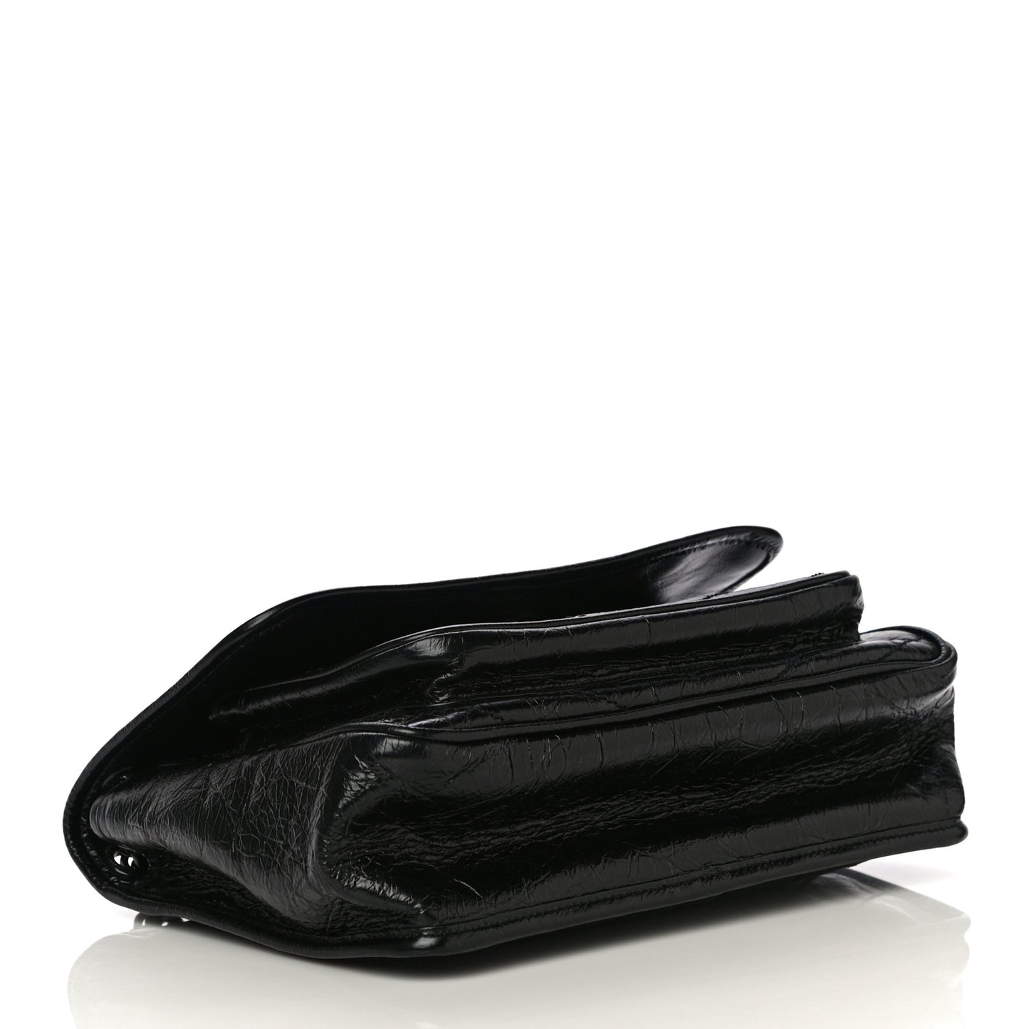 Crinkled Calfskin Matelasse Monogram Medium Niki Chain Satchel Black