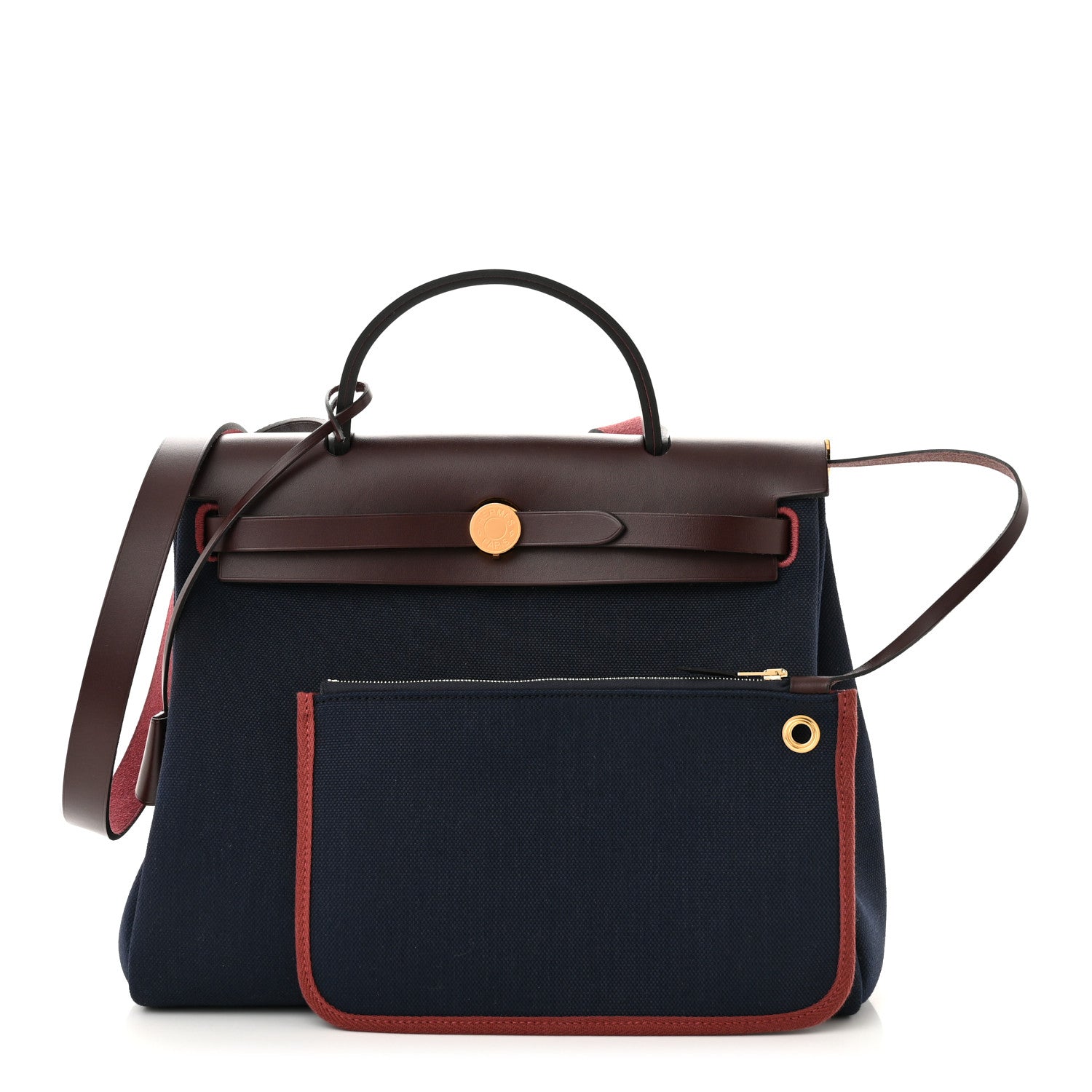 Hermes Toile Militaire Vache Hunter Herbag Zip Retourne 31 PM Rouge Sellier Bleu Marine 1 of 12