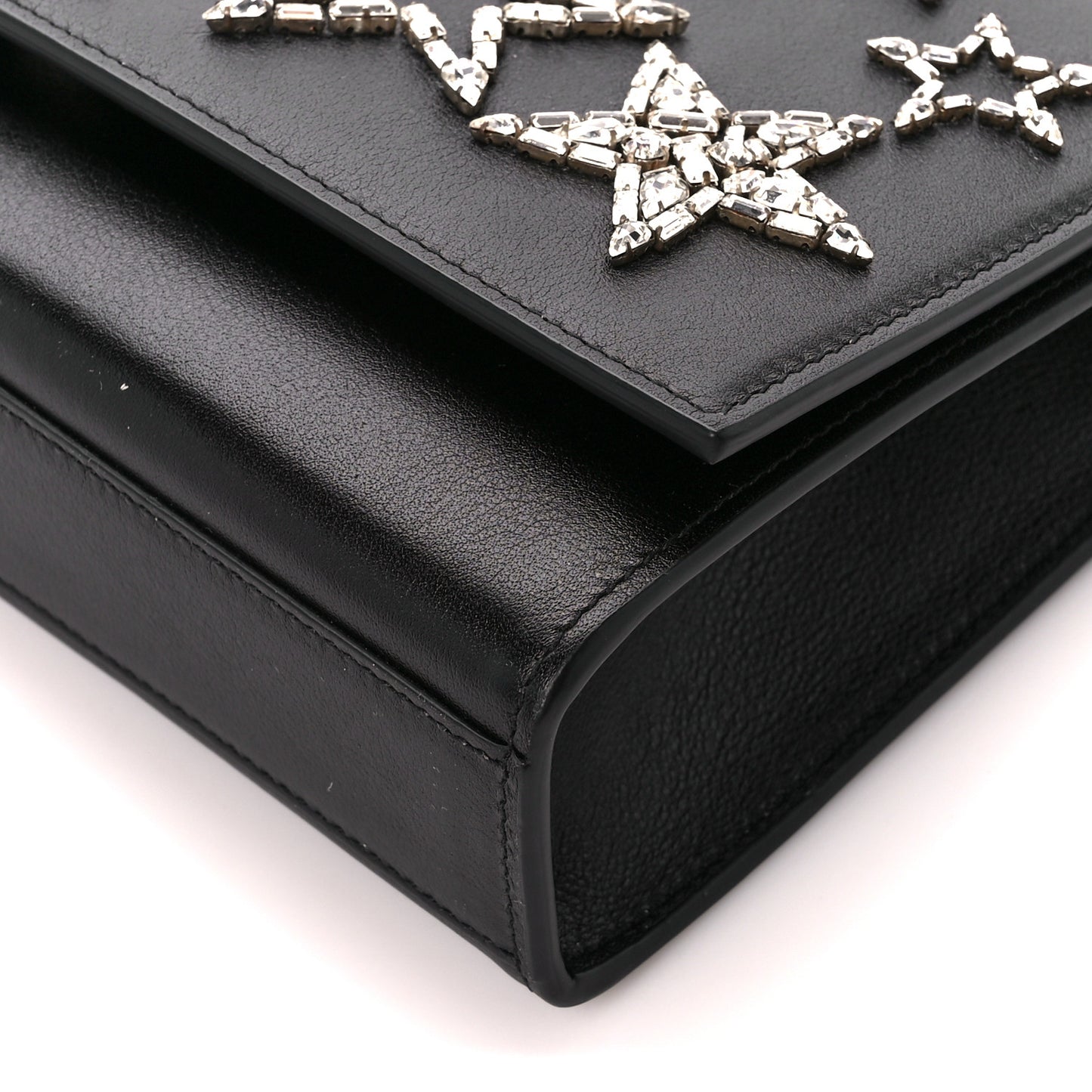 Calfskin Crystal Star Medium Monogram Kate Satchel Black