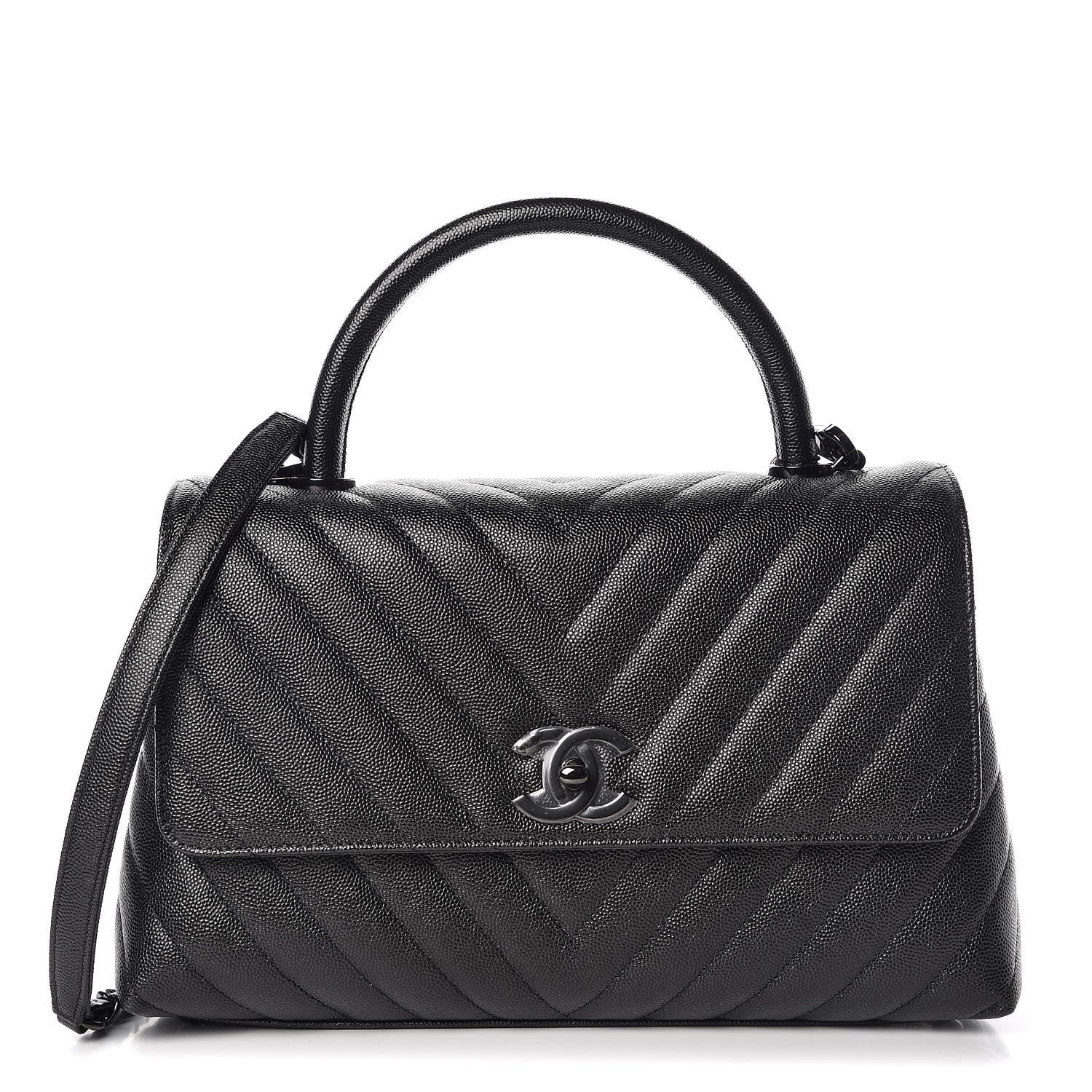 Chanel Caviar Chevron Quilted Small Coco Handle Flap So Black 1 of 10