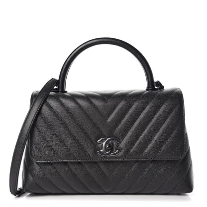 Chanel Caviar Chevron Quilted Small Coco Handle Flap So Black 1 of 10