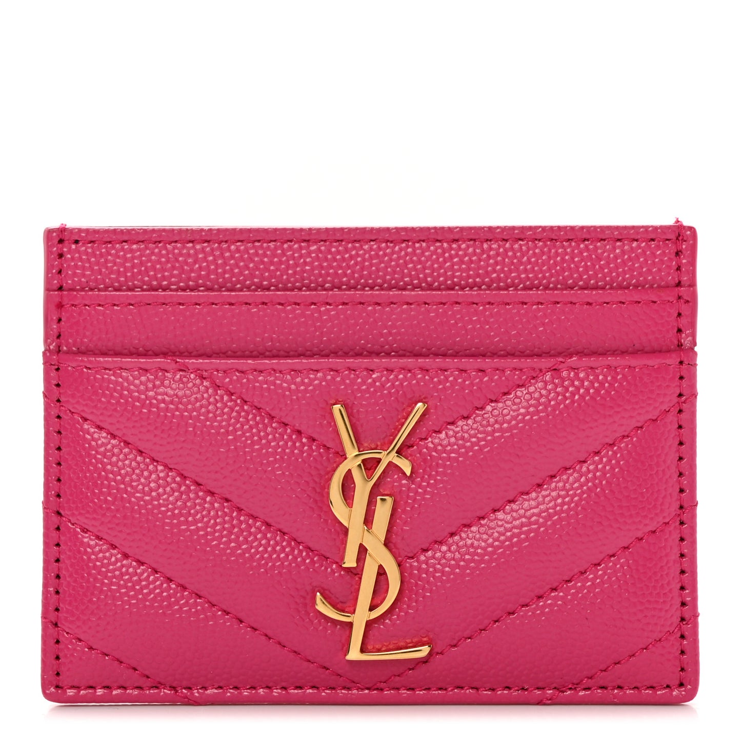 Grain De Poudre Matelasse Chevron Monogram Credit Card Case Fresh Fuxia