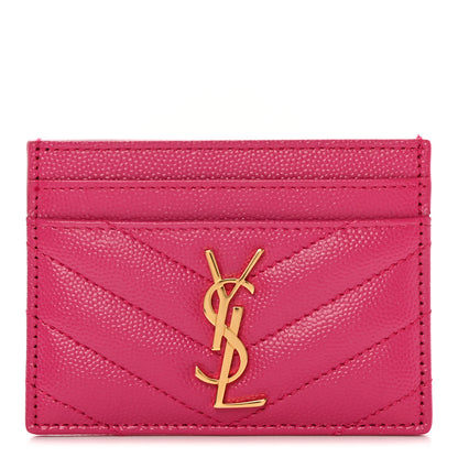 Saint Laurent Grain De Poudre Matelasse Chevron Monogram Credit Card Case Fresh Fuxia 1 of 10