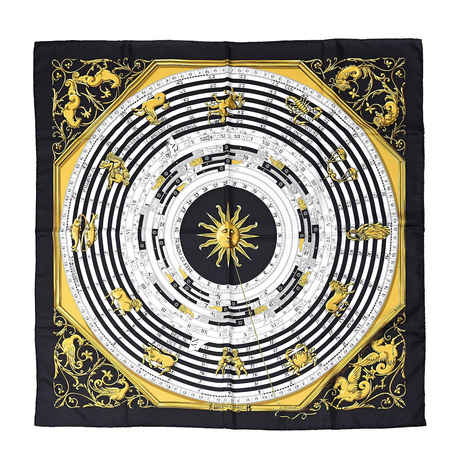Hermes Silk Carre Astrologie Nouvelle Scarf 90 Black 1 of 3