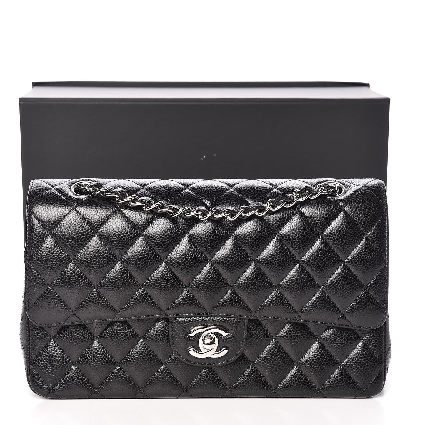 Caviar Quilted Medium Double Flap Black