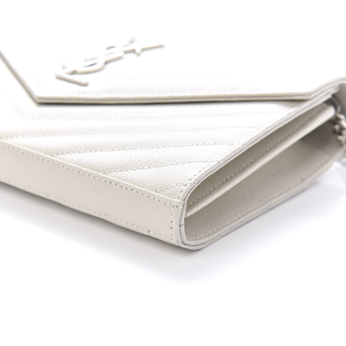 Grain De Poudre Matelasse Chevron Monogram Chain Wallet Optical White