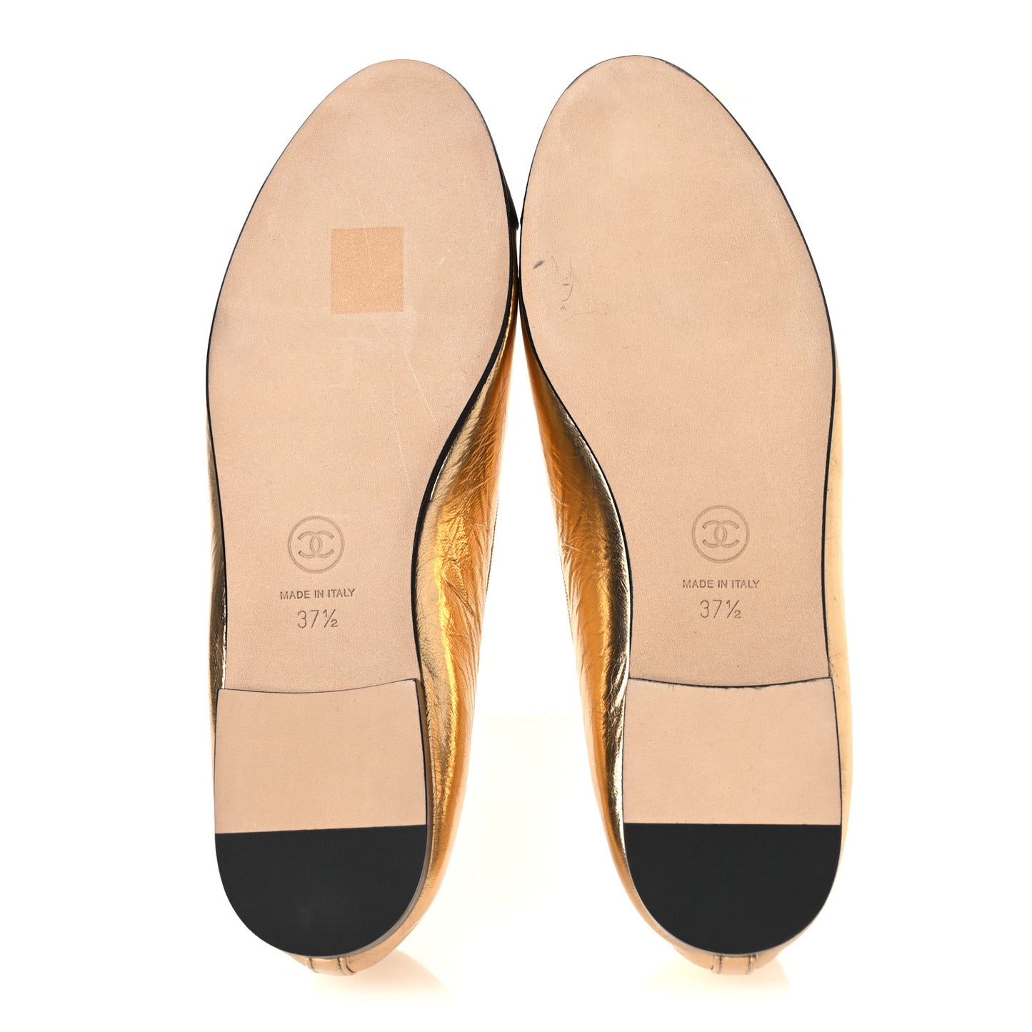 Metallic Calfskin Grosgrain Cap Toe CC Ballerina Flats 37.5 Gold