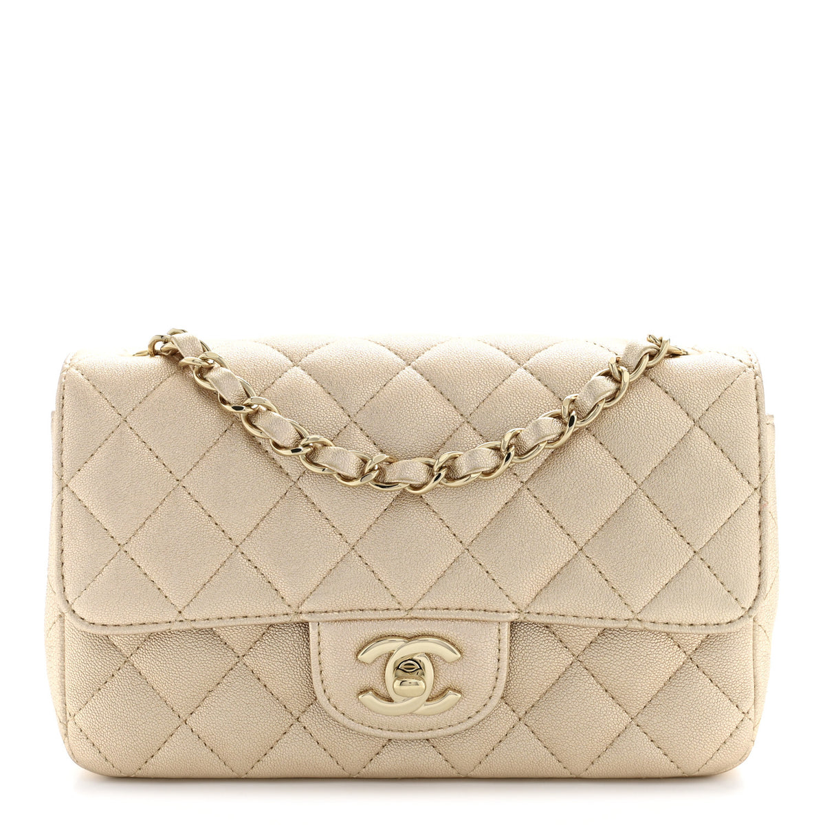 Metallic Lambskin Quilted Mini Rectangular Flap Gold