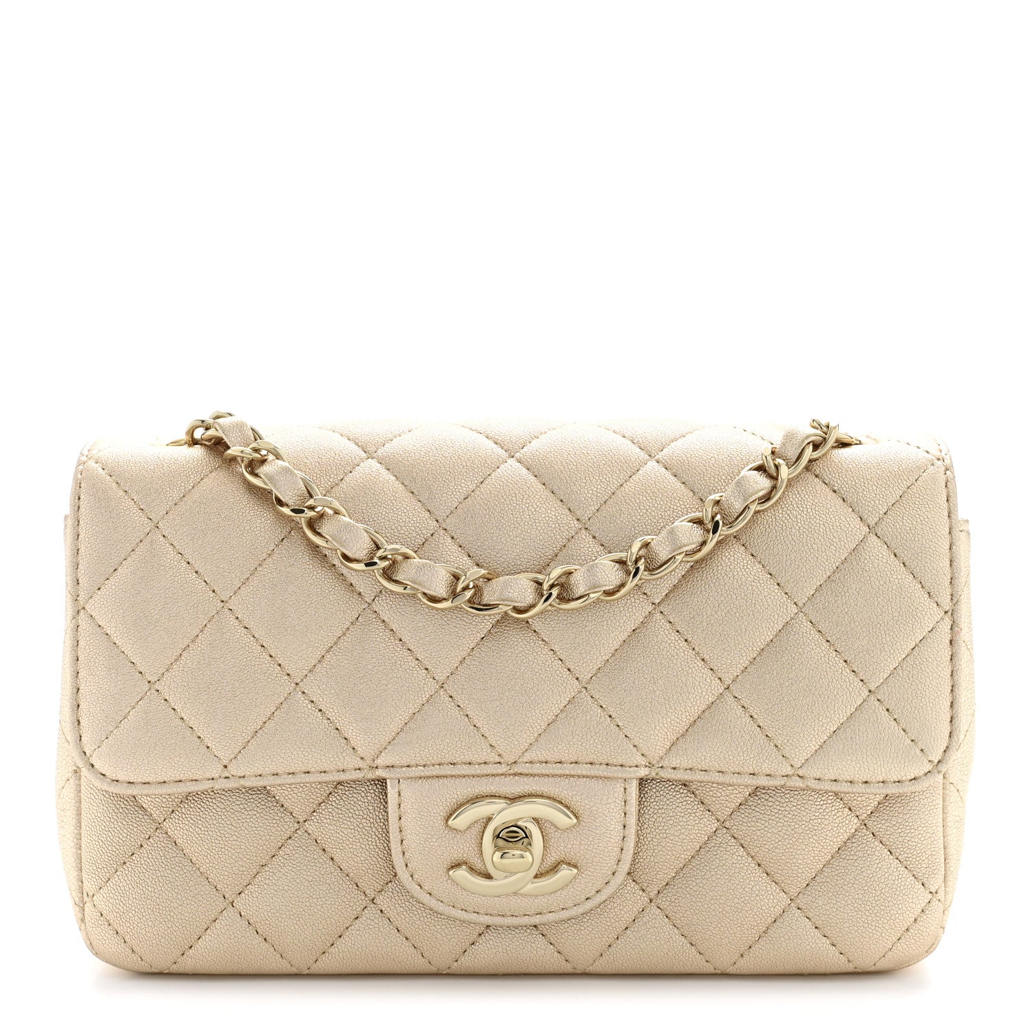 Chanel Metallic Lambskin Quilted Mini Rectangular Flap Gold 1 of 10