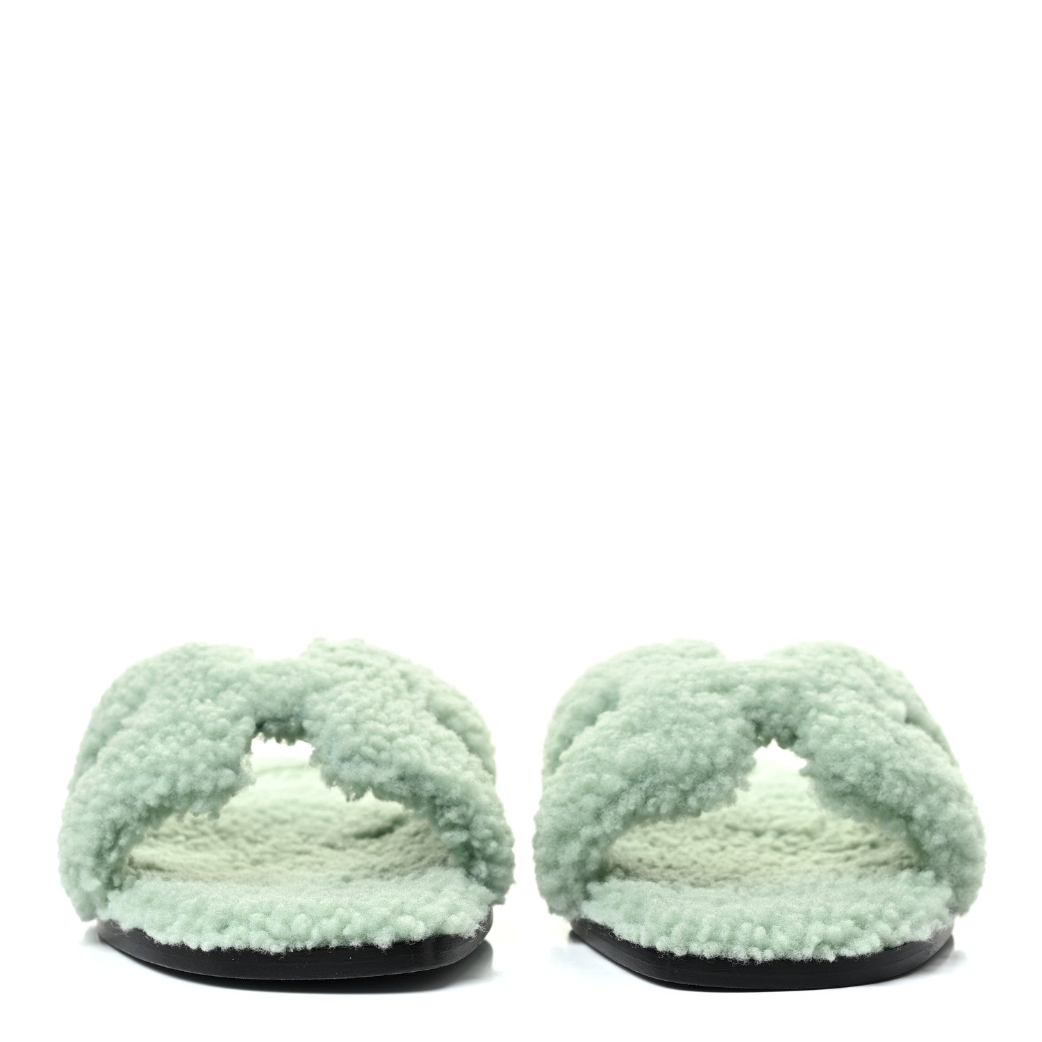 Hermes Woolskin Oran Sandals 38 Vert D'Eau 2 of 12