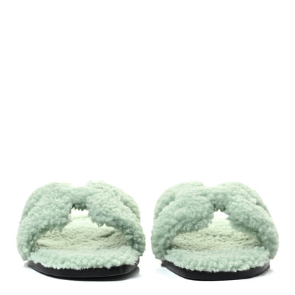 Hermes Woolskin Oran Sandals 38 Vert D'Eau 2 of 12