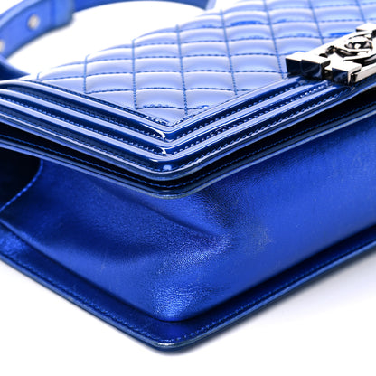Chanel Metallic Patent Quilted Medium Boy Flap Blue 10 of 13