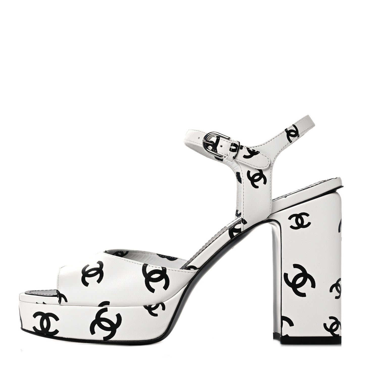Printed Lambskin Coco Beach Platform Sandals 40 White Black
