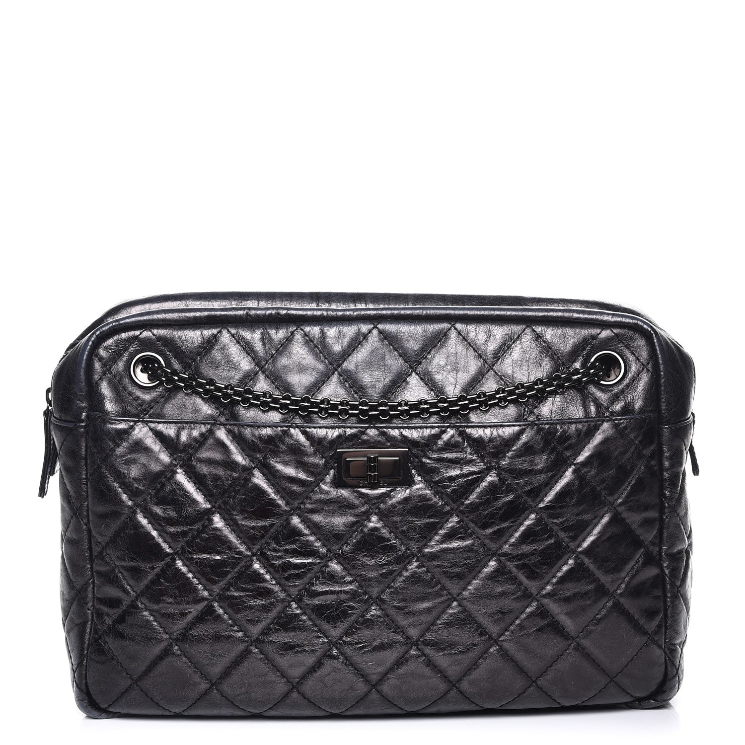 Chanel Metallic Aged Calfskin Quilted Large Reissue Camera Case Black 1 of 8