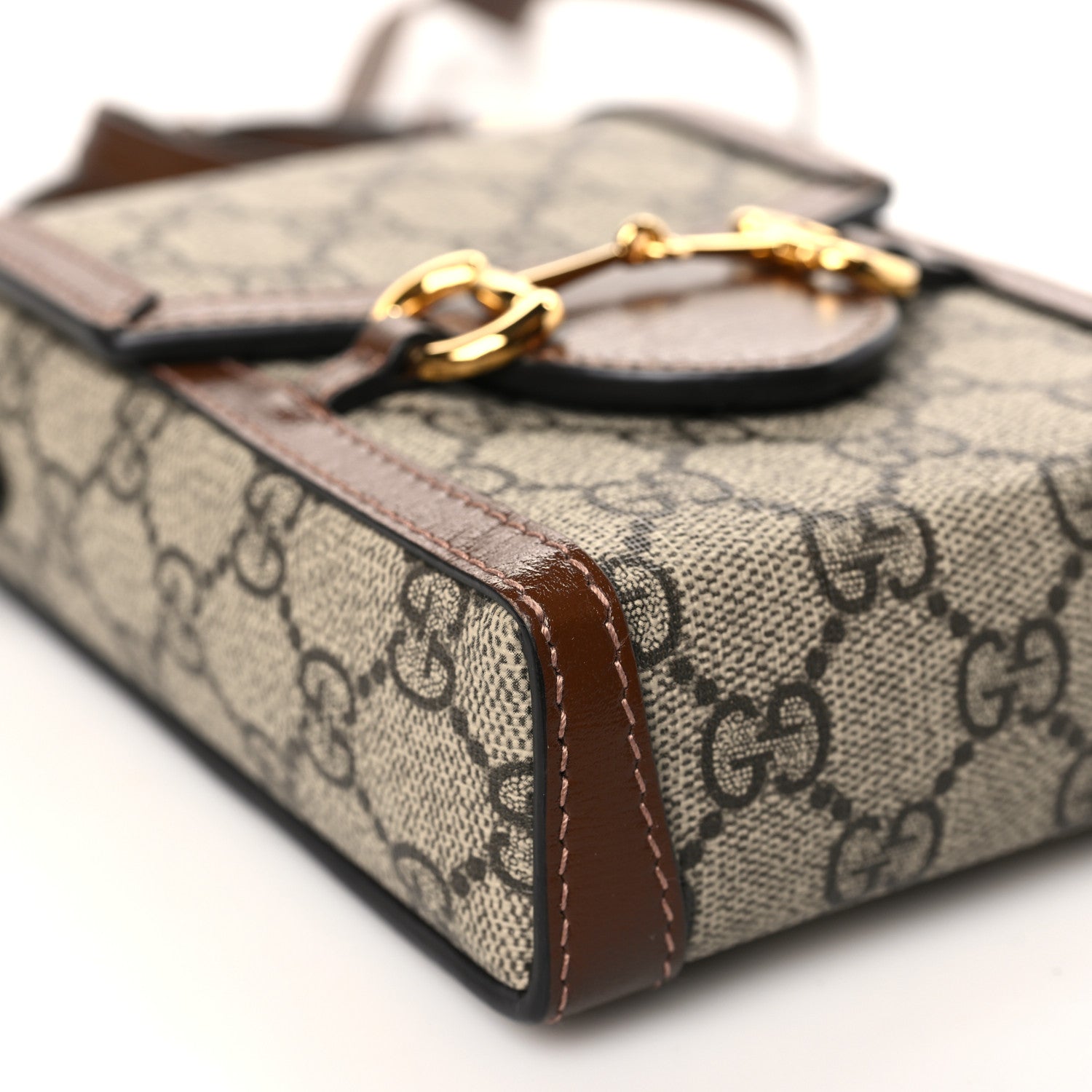 Gucci GG Supreme Monogram Mini Horsebit 1955 Crossbody Bag Beige Brown Sugar 8 of 9