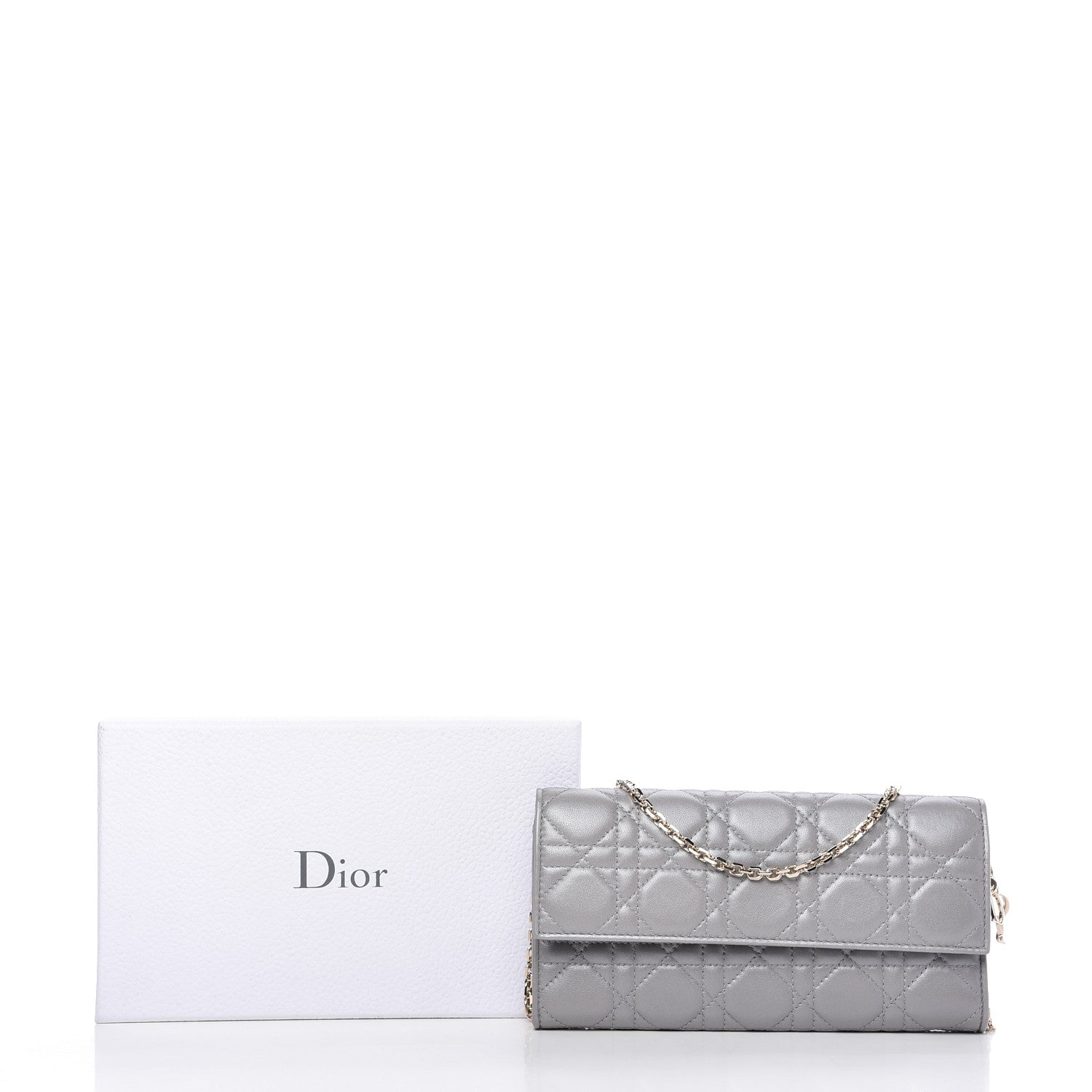 Christian Dior Metallic Lambskin Cannage Lady Dior Rendezvous Wallet On Chain Silver 11 of 11
