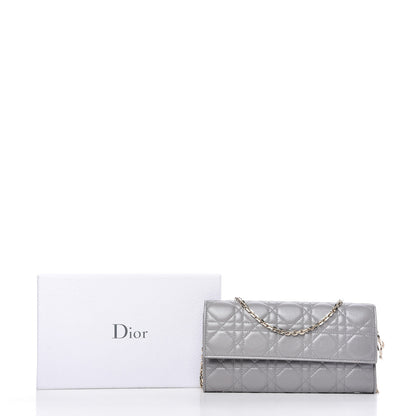 Christian Dior Metallic Lambskin Cannage Lady Dior Rendezvous Wallet On Chain Silver 11 of 11