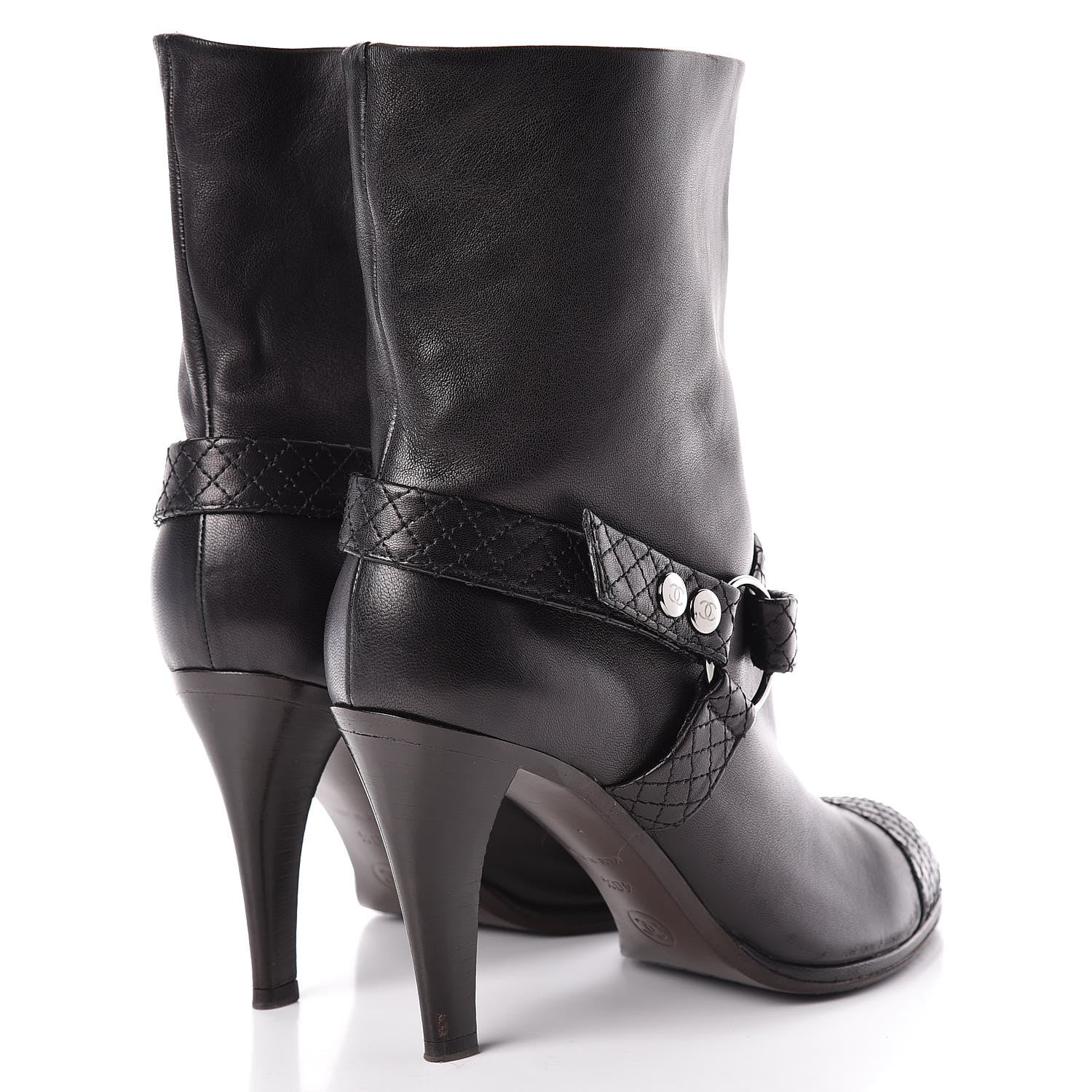 Chanel Calfskin Quilted Cap Toe Boots 40.5 Black 4 of 9