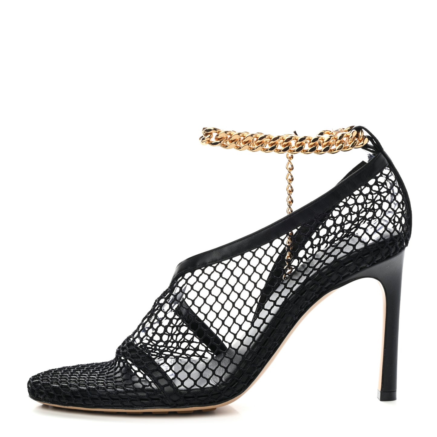 Mesh Nappa Chunky Chain Sandals 38.5 Black